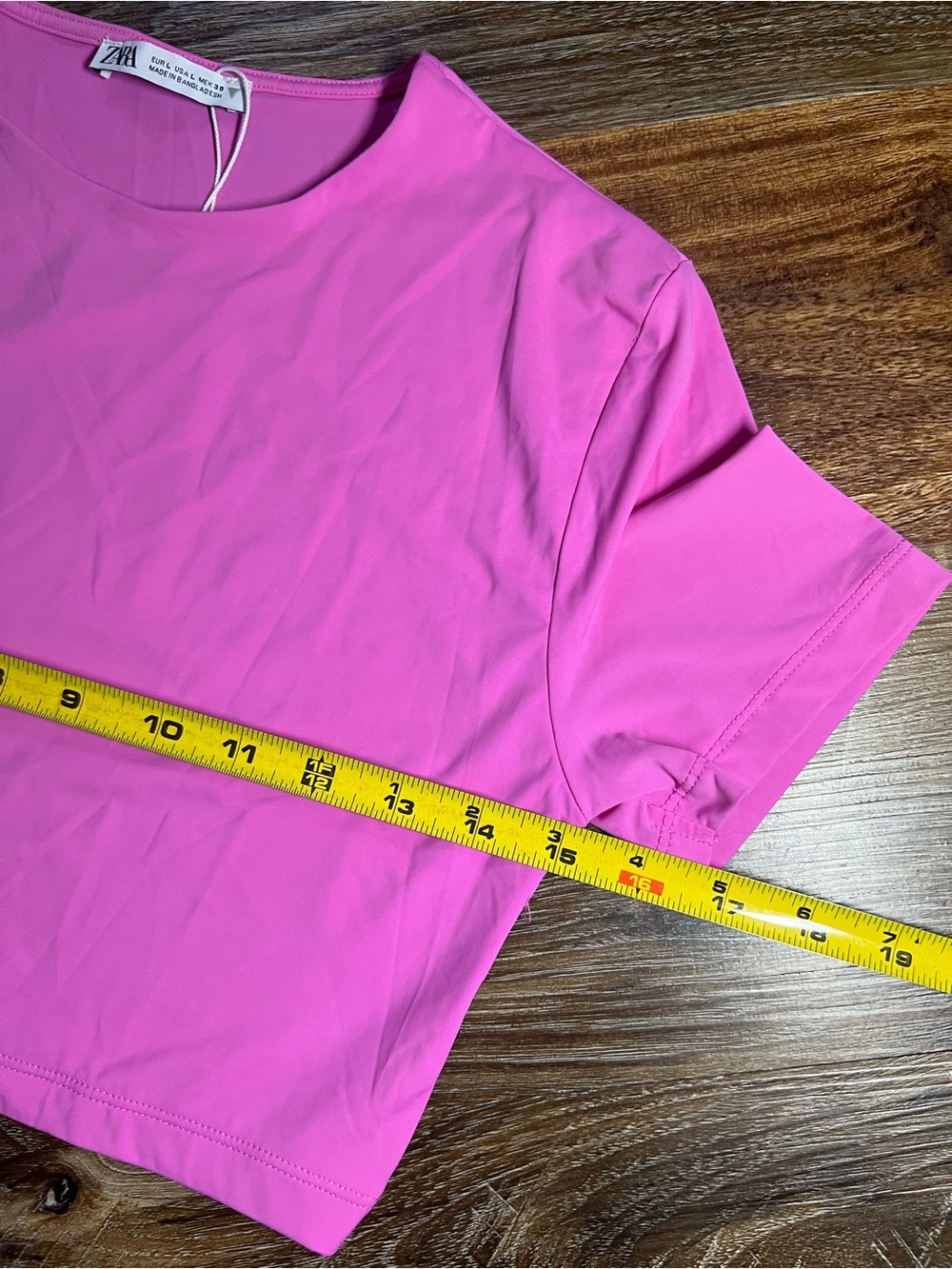 ZARA Hot Pink Cropped Crewneck Tee, Size L - Picture 4 of 5